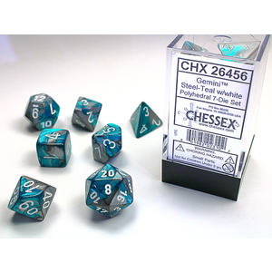 CHESSEX DICE - POLYHEDRAL SET (7) - GEMINI STEAL-TEAL/WHITE