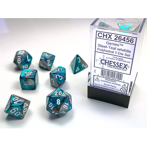 CHESSEX DICE - POLYHEDRAL SET (7) - GEMINI STEAL-TEAL/WHITE