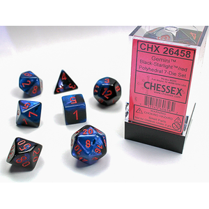 CHESSEX DICE - POLYHEDRAL SET (7) - GEMINI BLACK-STARLIGHT/RED