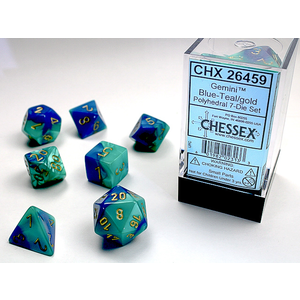 CHESSEX DICE - POLYHEDRAL SET (7) - GEMINI ASTRAL BLUE-TEAL/GOLD