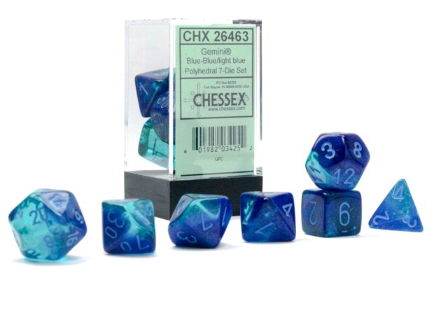 CHESSEX DICE RPG SET - 7 Dice Gemini Blue-Steel White Dice Block 