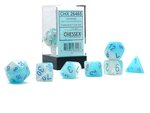 CHESSEX DICE - POLYHEDRAL SET (7) - GEMINI PEARL TURQUOISE-WHITE/BLUE LUMINARY-gaming-The Games Shop