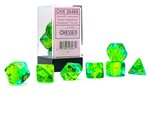 CHESSEX DICE - POLYHEDRAL SET (7) - GEMINI TRANSLUCENT GREEN-TEAL/YELLOW-gaming-The Games Shop