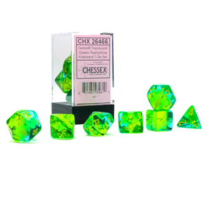 CHESSEX DICE - POLYHEDRAL SET (7) - GEMINI TRANSLUCENT GREEN-TEAL/YELLOW