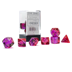 CHESSEX DICE - POLYHEDRAL SET (7) - GEMINI TRANSLUCENT RED-VIOLET/GOLD