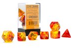 CHESSEX DICE - POLYHEDRAL SET (7) - GEMINI TRANSLUCENT RED-YELLOW/GOLD-gaming-The Games Shop