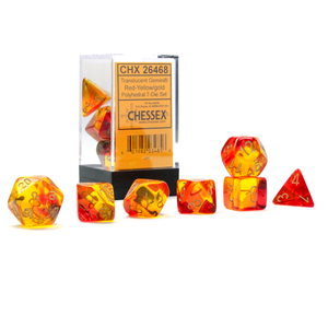 CHESSEX DICE - POLYHEDRAL SET (7) - GEMINI TRANSLUCENT RED-YELLOW/GOLD