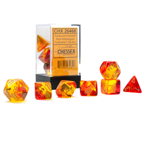 CHESSEX DICE - POLYHEDRAL SET (7) - GEMINI TRANSLUCENT RED-YELLOW/GOLD