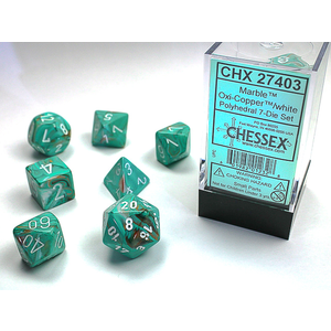 Chessex Dice - Polyhedral Set (7) - Marble Oxi-Copper/White