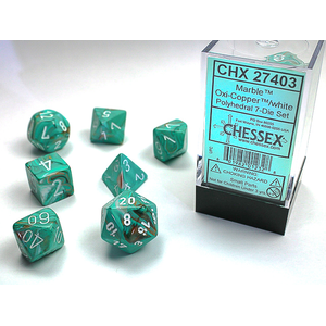 Chessex Dice - Polyhedral Set (7) - Marble Oxi-Copper/White