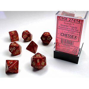 Chessex Dice - Polyhedral Set (7) - Scarab Scarlet/Gold