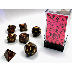 Chessex Dice - Polyhedral Set (7) - Scarab Blue Blood/Gold