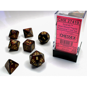 Chessex Dice - Polyhedral Set (7) - Scarab Blue Blood/Gold