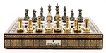 Chess Set - Heavy  Brass Gold & Silver finish pieces on 20" Mosaic Finish Board-chess-The Games Shop