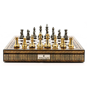 Chess Set - Heavy  Brass Gold & Silver finish pieces on 20" Mosaic Finish Board