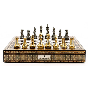 Chess Set - Heavy  Brass Gold & Silver finish pieces on 20" Mosaic Finish Board