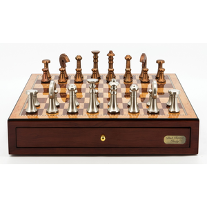 Chess Set - Copper & Silver finish metal pieces on 18" Mahogany finish Board