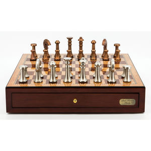 Chess Set - Copper & Silver finish metal pieces on 18" Mahogany finish Board