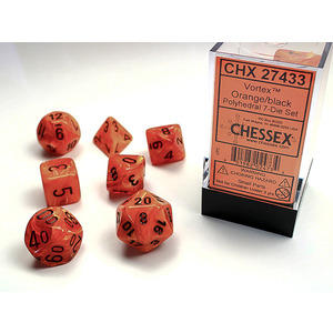 Chessex Dice - Polyhedral Set (7) - Vortex Orange/Black