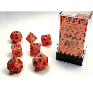 Chessex Dice - Polyhedral Set (7) - Vortex Orange/Black