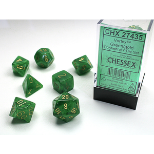 Chessex Dice - Polyhedral Set (7) - Vortex Green/Gold