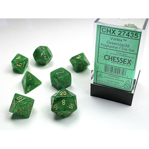 Chessex Dice - Polyhedral Set (7) - Vortex Green/Gold