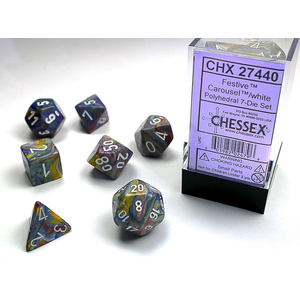 Chessex Dice - Polyhedral Set (7) - Festive Carousel/White