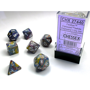 Chessex Dice - Polyhedral Set (7) - Festive Carousel/White