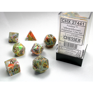 Chessex Dice - Polyhedral Set (7) - Festive Vibrant/Brown