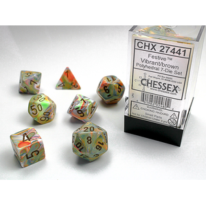 Chessex Dice - Polyhedral Set (7) - Festive Vibrant/Brown