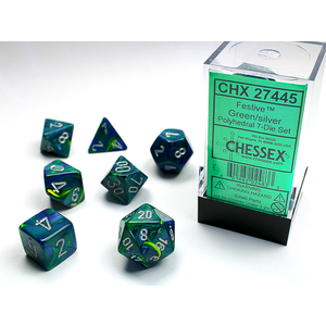 Chessex Dice - Polyhedral Set (7) - Festive Green/Silver