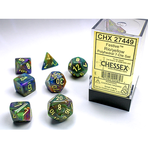 Chessex Dice - Polyhedral Set (7) - Festive Rio/Yellow