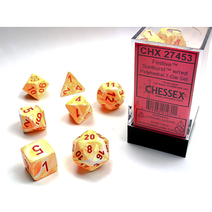 Chessex Dice - Polyhedral Set (7) - Festive Sunburst/Red