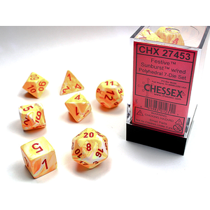 Chessex Dice - Polyhedral Set (7) - Festive Sunburst/Red