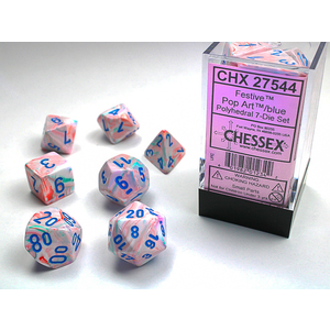 Chessex Dice - Polyhedral Set (7) - Festive Pop Art/Blue