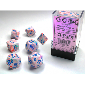 Chessex Dice - Polyhedral Set (7) - Festive Pop Art/Blue