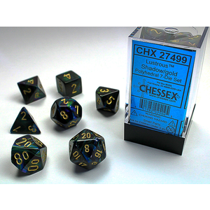 Chessex Dice - Polyhedral Set (7) - Lustrous Shadow/Gold