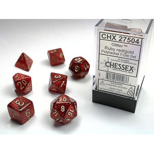 Chessex Dice - Polyhedral Set (7) - Glitter Ruby red/Gold