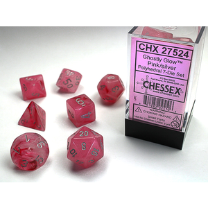 Chessex Dice - Polyhedral Set (7) - Ghostly Glow Pink/Silver