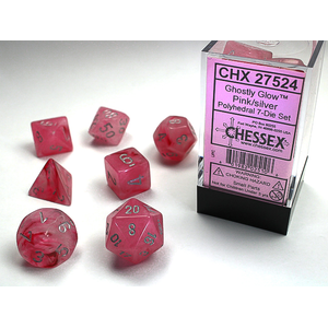 Chessex Dice - Polyhedral Set (7) - Ghostly Glow Pink/Silver