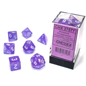 Chessex Dice - Polyhedral Set (7) - Borealis Purple/White Luminary