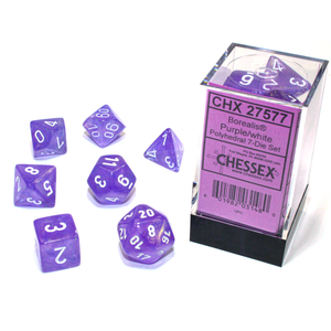 Chessex Dice - Polyhedral Set (7) - Borealis Purple/White Luminary