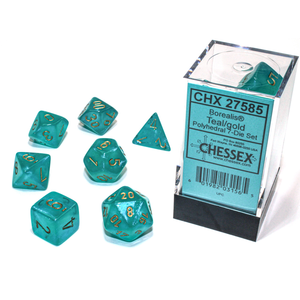 Chessex Dice - Polyhedral Set (7) - Borealis Teal/Gold Luminary