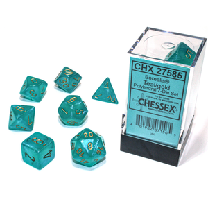 Chessex Dice - Polyhedral Set (7) - Borealis Teal/Gold Luminary