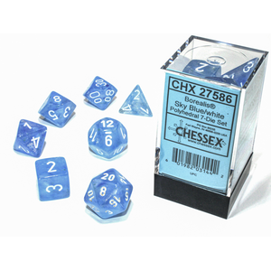 Chessex Dice - Polyhedral Set (7) - Borealis Sky Blue/White Luminary