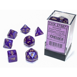 Chessex Dice - Polyhedral Set (7) - Borealis Royal Purple/Gold Luminary