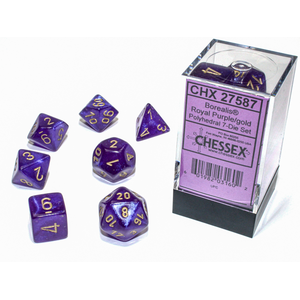 Chessex Dice - Polyhedral Set (7) - Borealis Royal Purple/Gold Luminary