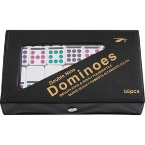 Dominoes - Double 9 with Coloured Dots in Vinyl Case