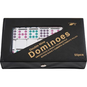 Dominoes - Double 9 with Coloured Dots in Vinyl Case