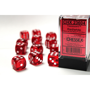 CHESSEX DICE - 16MM D6 TRANSLUCENT RED/WHITE